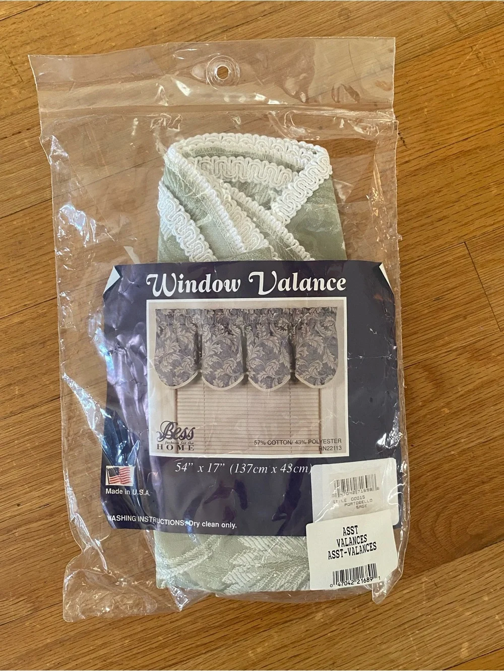 Bess Fashion Valance Set 2 Sage White Damask 54x17 Scallop Decorative Edge NEW